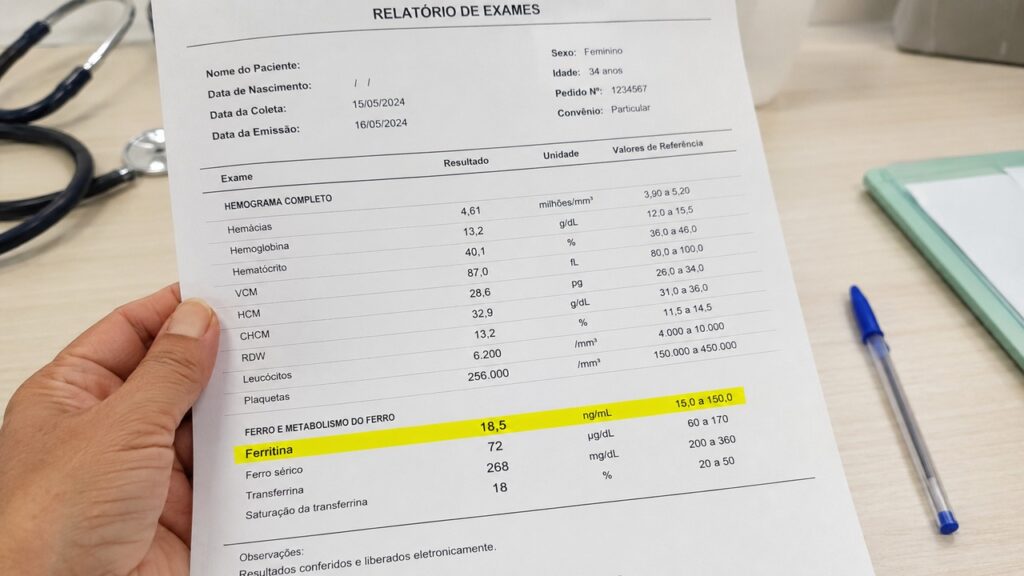 A ferritina pode ajudar a explicar sintomas de pernas inquietas quando o desconforto prejudica o sono.