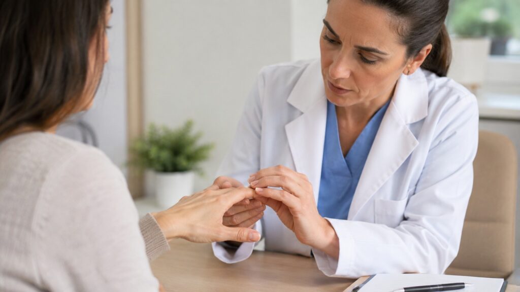 A observação das unhas pode ajudar a direcionar exames quando há suspeita de deficiência de nutrientes.
