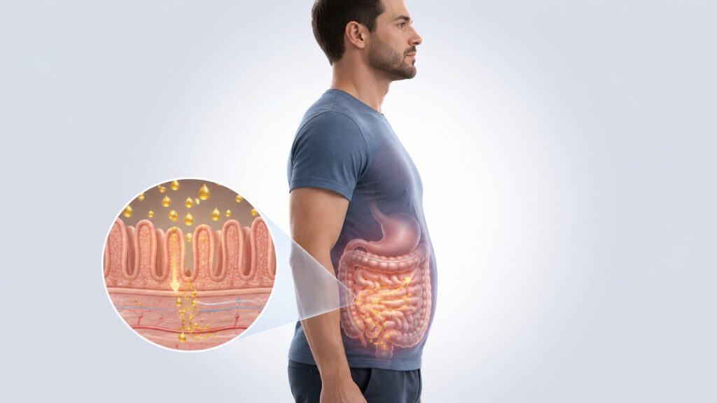 A absorção de gordura no intestino influencia diretamente os níveis de vitamina D.
