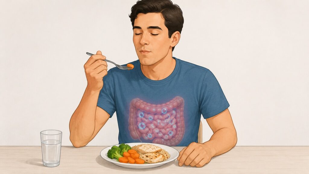 Comer rápido e engolir ar pode aumentar gases e sensação de estufamento.
