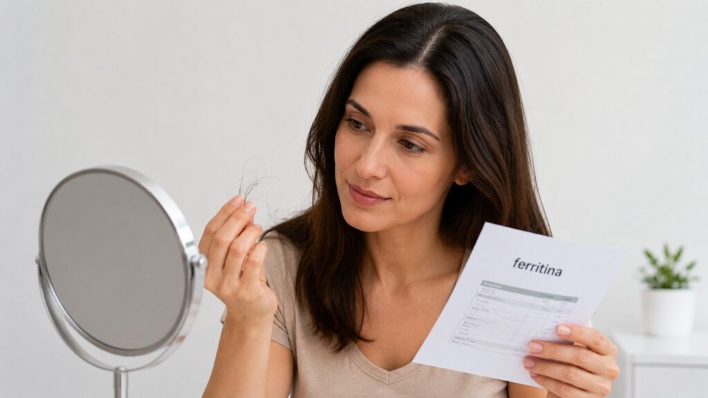 A ferritina ajuda a investigar queda difusa quando os fios começam a cair em maior quantidade.