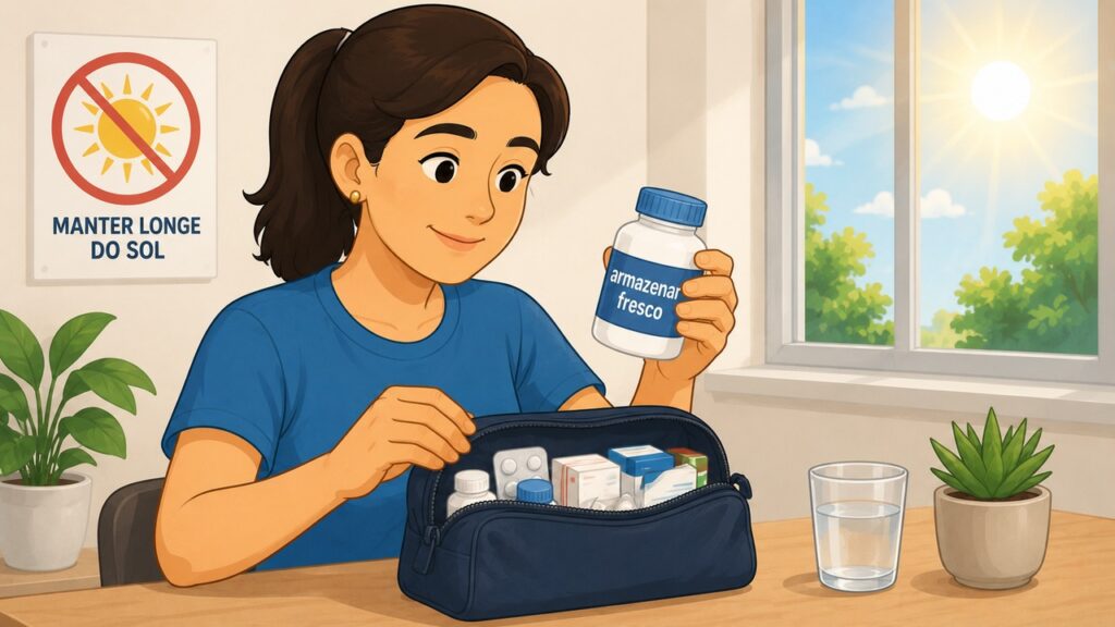 Guardar medicamentos longe do calor intenso é parte do cuidado em dias muito quentes.