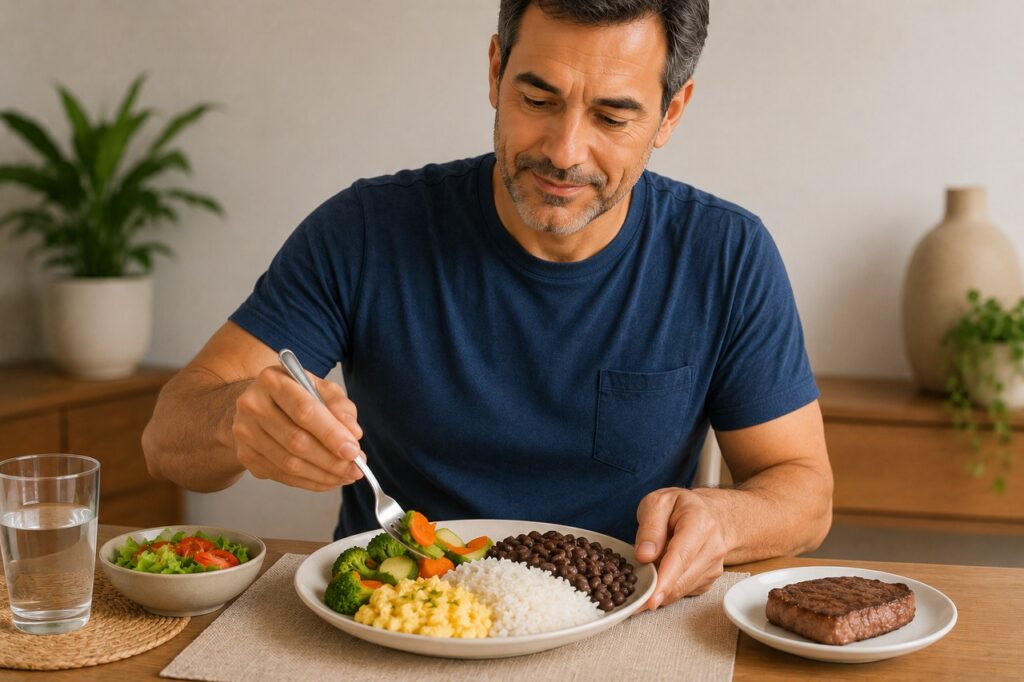 Combinar leguminosas, cereais, ovo e vegetais ajuda a variar as fontes de proteína no dia a dia.