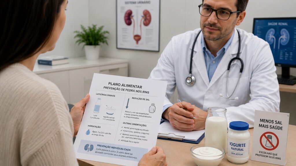 A prevenção de cálculos deve considerar cálcio, oxalato, sal, hidratação e exames.