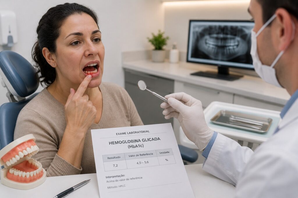Sangramento e inflamação na gengiva podem justificar avaliação odontológica e metabólica.