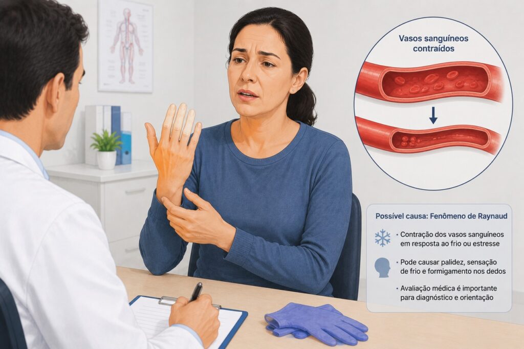 A avaliação médica ajuda a diferenciar Raynaud primário de sinais associados a outras doenças.