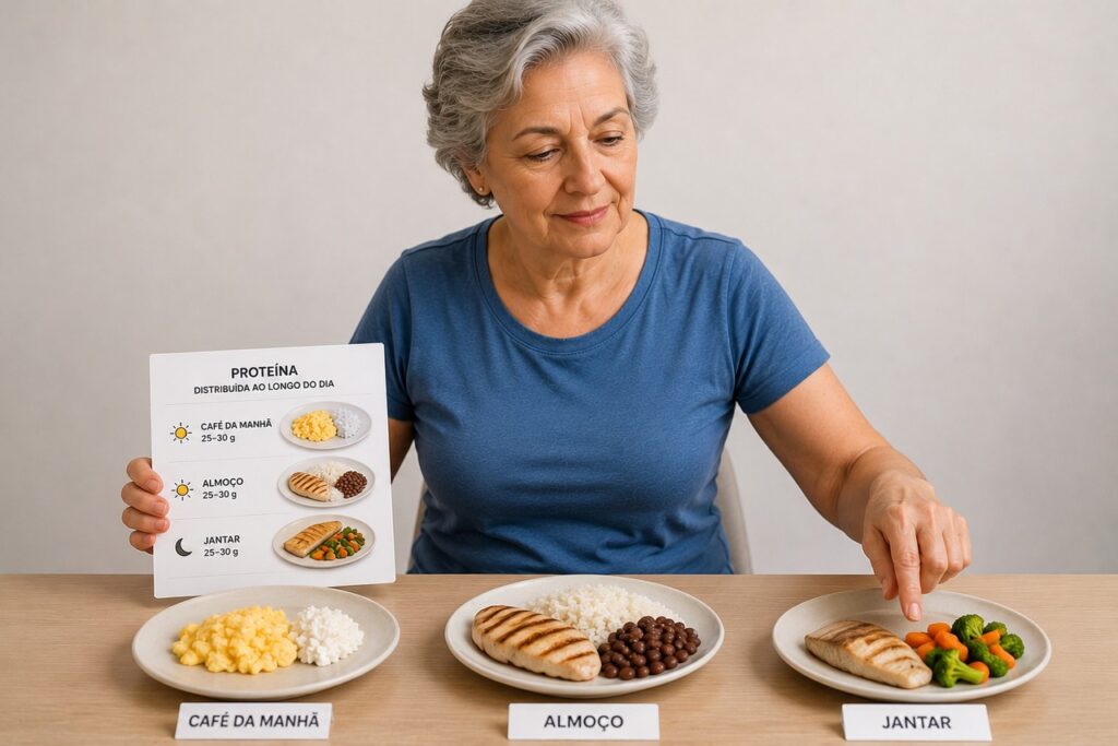 Distribuir proteína ao longo do dia pode ajudar no cuidado com a massa muscular.