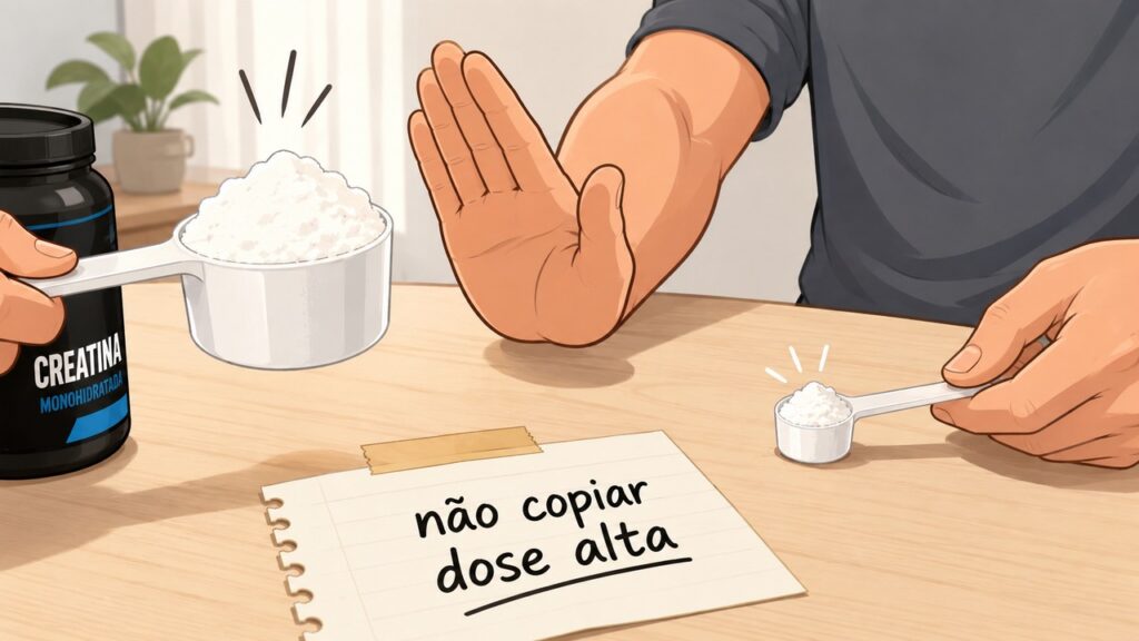 Doses altas de creatina não devem ser repetidas fora de estudos controlados sem orientação.