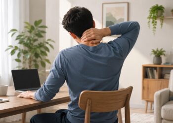 Dor no pescoço que desce para o braço pode indicar irritação ou compressão de um nervo cervical.