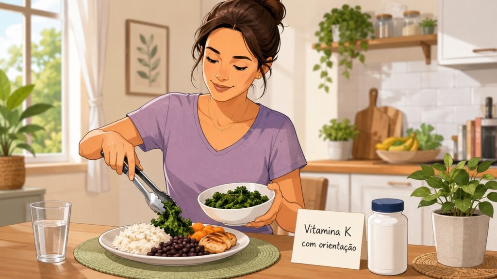 A vitamina K pode entrar no cuidado ósseo pela alimentação, sem substituir avaliação individual.