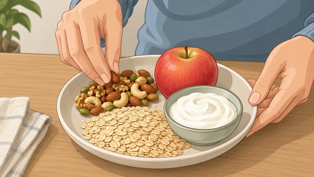 Combinar fibras, proteínas e gorduras boas pode reduzir oscilações de glicose e fome rápida.