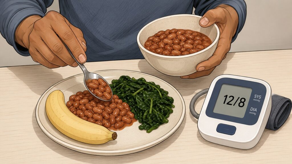 Alimentos ricos em potássio podem fazer parte de uma rotina alimentar mais favorável à pressão.
