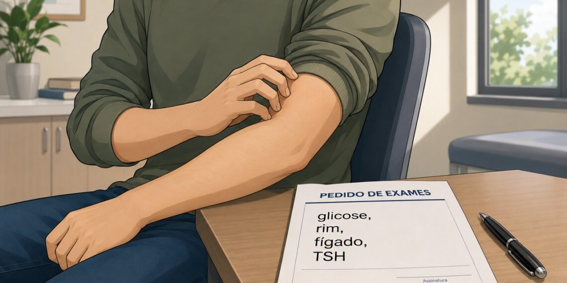 Coceira sem manchas pode indicar a necessidade de investigar causas internas antes de culpar alergia.