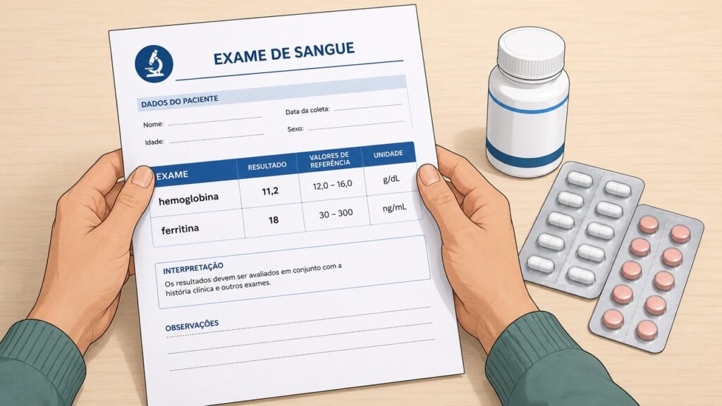 Exames de sangue ajudam a confirmar anemia ferropriva e orientar o cuidado correto.