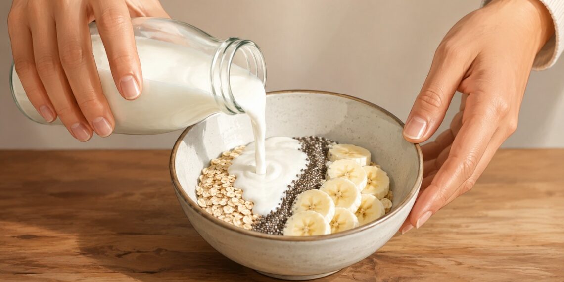 Combinar kefir com fibras ajuda a sustentar uma rotina mais favorável à microbiota.
