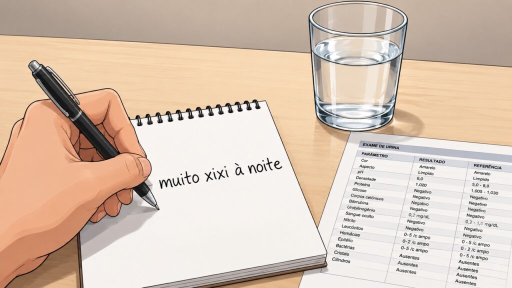 Registrar sede, volume de urina e sintomas ajuda a orientar a investigação médica.