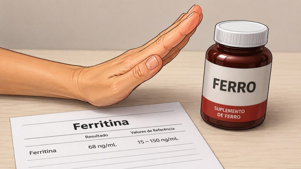Ferritina e hemograma ajudam a confirmar se o ferro é realmente necessário.