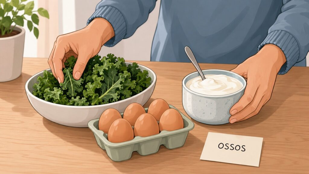 Fontes alimentares de cálcio e vitamina D ajudam a apoiar a saúde óssea antes de pensar em suplementos.