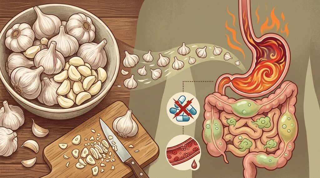 Quais são os efeitos colaterais do consumo excessivo de alho cru?