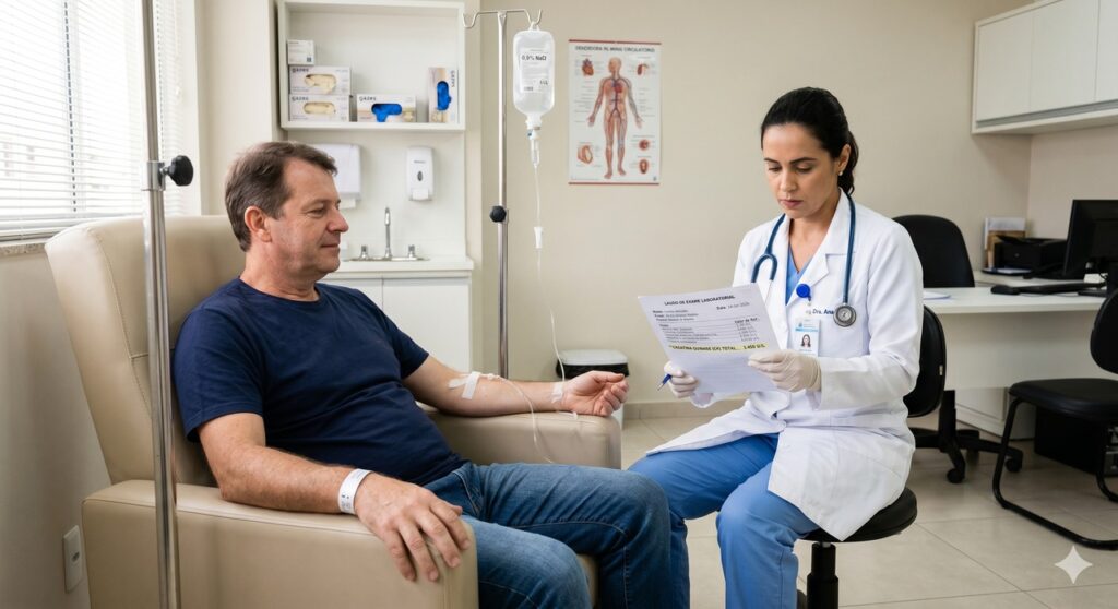 A suspeita de rabdomiólise exige avaliação rápida para proteger os rins e corrigir alterações no sangue.