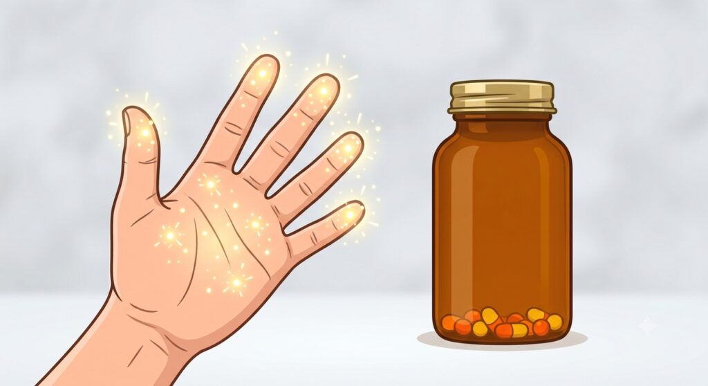 Dormência e formigamento podem ser sinais de deficiência de vitamina B12 nos nervos.