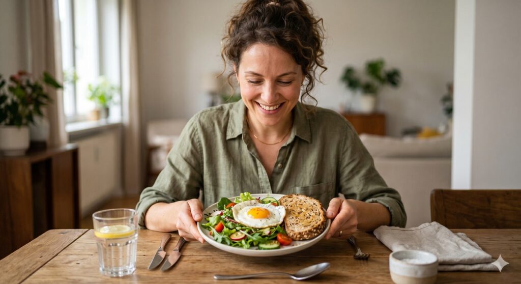 Proteína, fibras e boas escolhas ao redor do ovo influenciam a saciedade e a qualidade da refeição.
