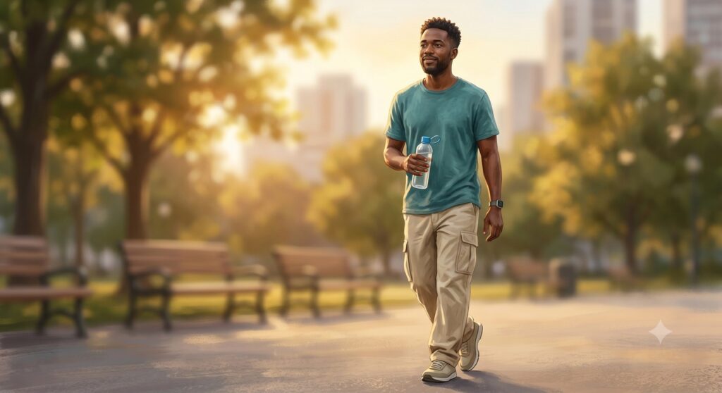 Caminhar e manter hidratação ao longo do dia pode favorecer o ritmo intestinal.