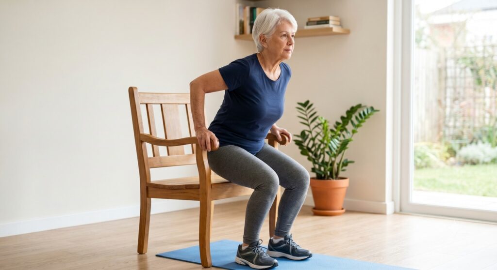 O exercício de sentar e levantar da cadeira é uma forma simples de iniciar treino de resistência.