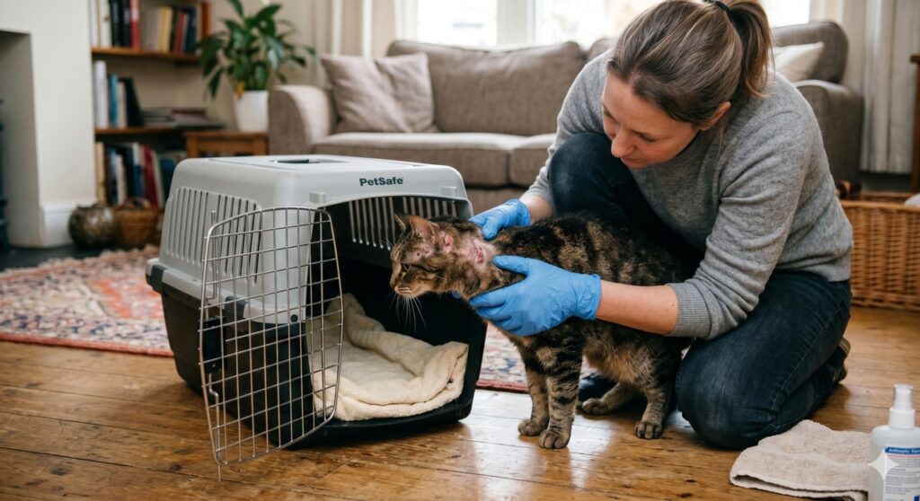 Gatos com feridas persistentes devem ser avaliados por veterinário para reduzir risco de transmissão.