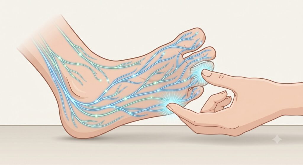 A perda de sensibilidade nos pés pode ser um sinal importante de neuropatia periférica.