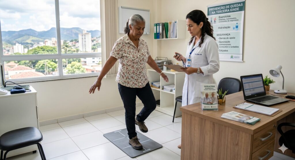A tontura recorrente em idosos deve ser avaliada junto com equilíbrio, força muscular e exames indicados.