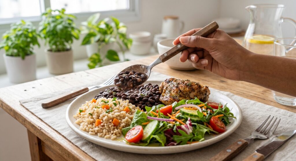 Refeições com mais fibras e alimentos naturais ajudam a reduzir picos de açúcar no sangue.