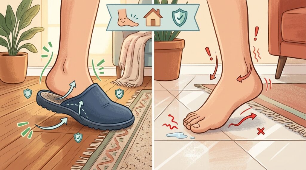 Andar descalço ou de chinelo em casa: qual é a melhor opção para os pés e a postura