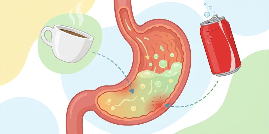 Quais são os efeitos do consumo de café, refrigerantes e bebidas com cafeína em pessoas com gastrite?