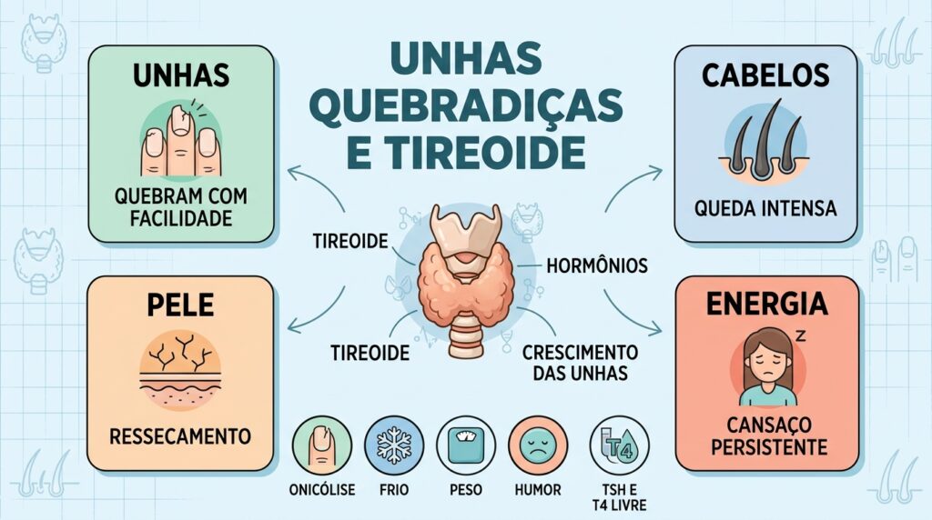 Alterações nas unhas, pele, cabelos e energia podem indicar problemas na tireoide.