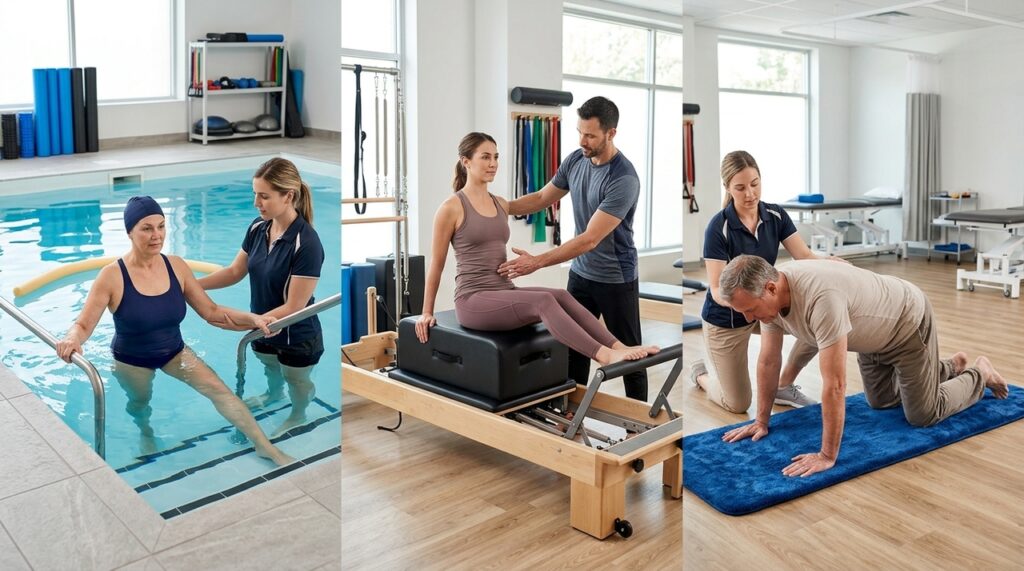 Dor nas costas que piora ao ficar em pé: quando trocar exercícios intensos por água, pilates ou mobilidade
