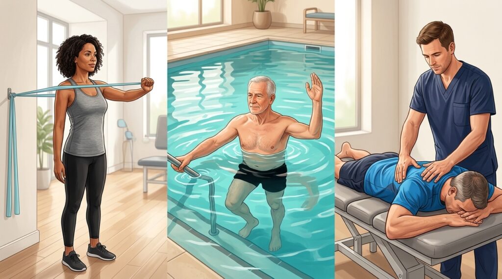 Dor no ombro que piora com peso: quando trocar musculação pesada por exercícios na água, faixas ou mobilidade