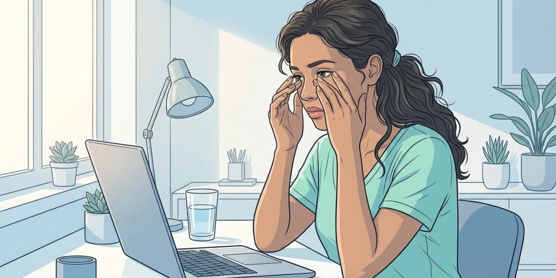 Ter olhos cansados e visão embaçada ao final do dia com frequência pode ser um dos primeiros sinais da síndrome do olho seco