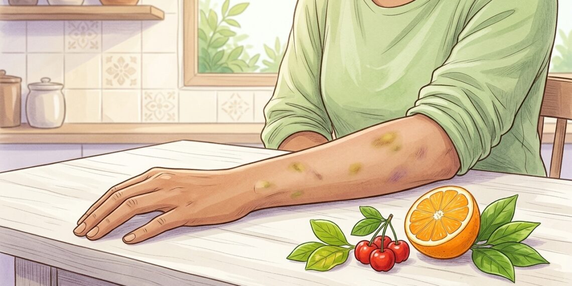Por que o aparecimento frequente de hematomas pode indicar uma deficiência de vitamina C