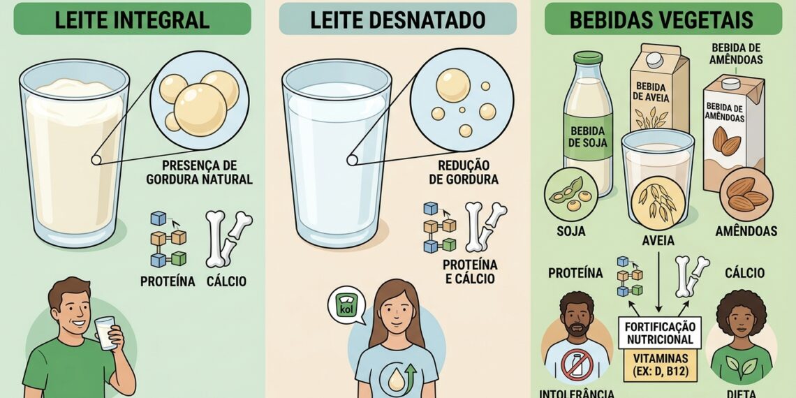 Leite integral, desnatado ou vegetal: qual é a opção mais saudável?