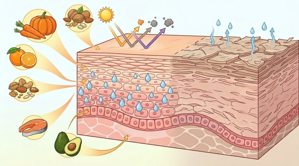 Qual deficiência de vitamina está associada à pele seca e áspera