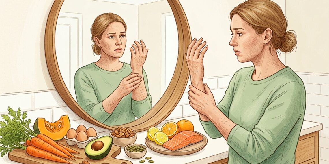 Qual deficiência de vitamina está associada à pele seca e áspera