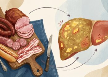 Quais são os efeitos do consumo de linguiça, presunto, e outras carnes processadas em pessoas com doença hepática gordurosa?