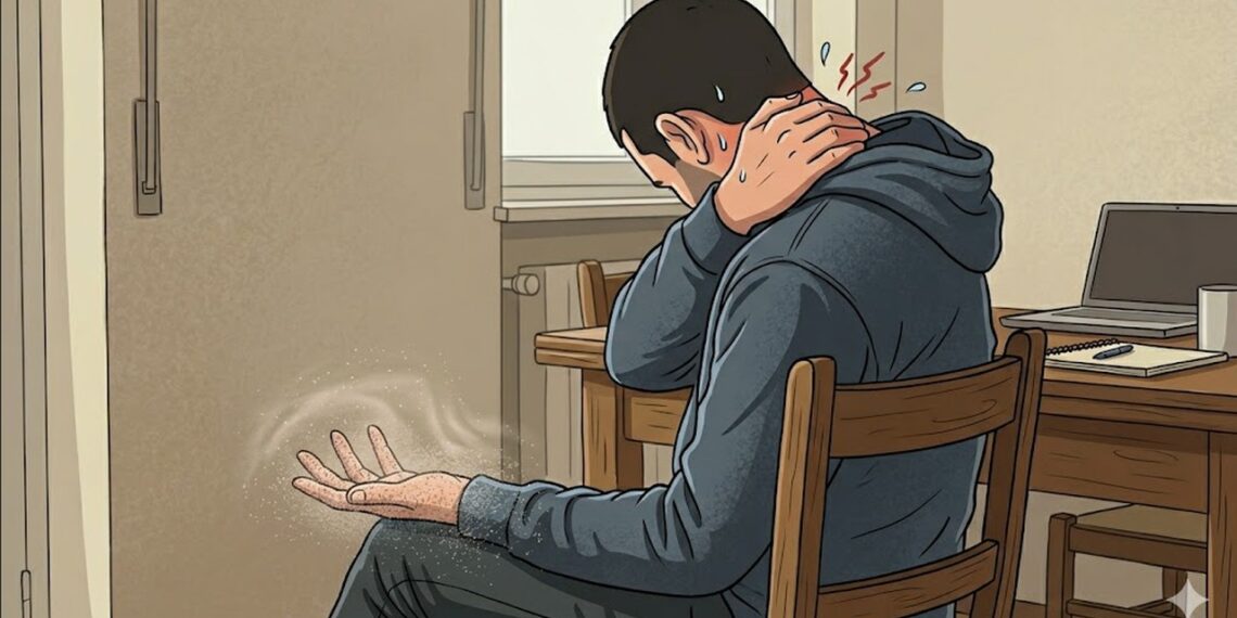 Dor no pescoço que irradia para os dedos pode sugerir compressão de nervos cervicais.