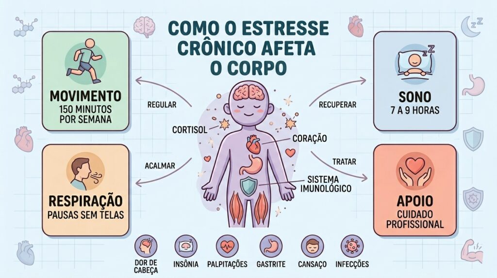 Movimento, sono, respiração e apoio reduzem efeitos físicos do estresse.