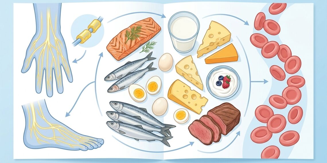 Qual deficiência de vitamina está associada a formigamentos nas mãos e nos pés