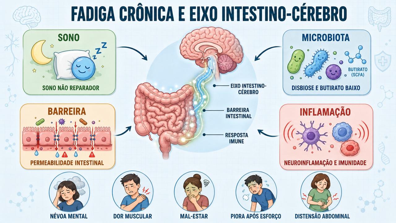 Sono, microbiota, barreira intestinal e inflamação formam os pilares da fadiga.