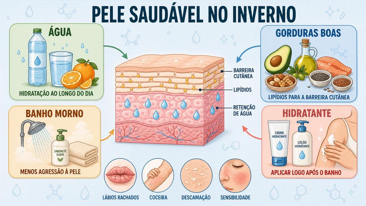 Água, gorduras boas, banho morno e hidratante fortalecem a barreira cutânea.