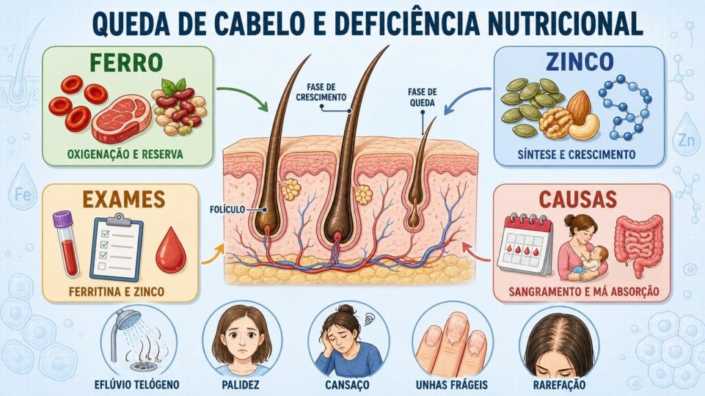 A queda de cabelo constante não se deve apenas ao estresse, mas sim, na maioria, à deficiência de ferro e zinco