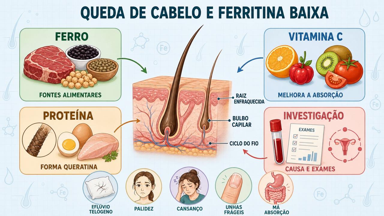 Ferro, vitamina C, proteína e investigação ajudam na recuperação capilar.
